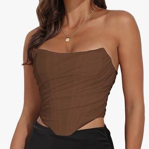 Brown mesh corset top